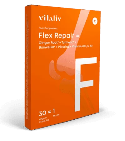 Förpackning av Vitaliv Flex Repair med 30 vegetabiliska kapslar